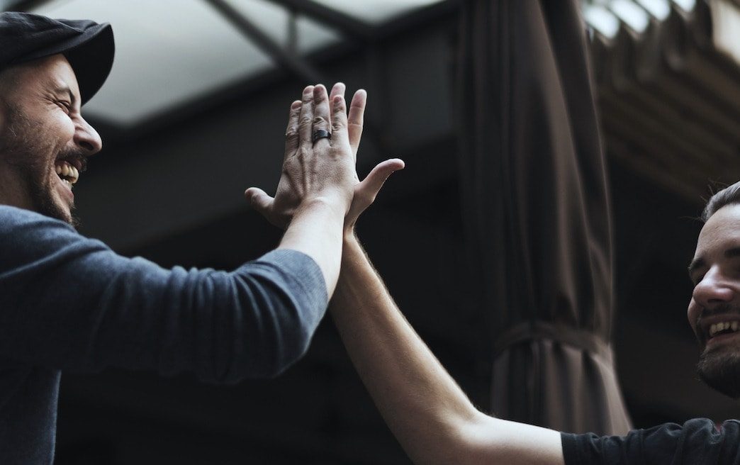 Men Hands High Five Meeting Greeting